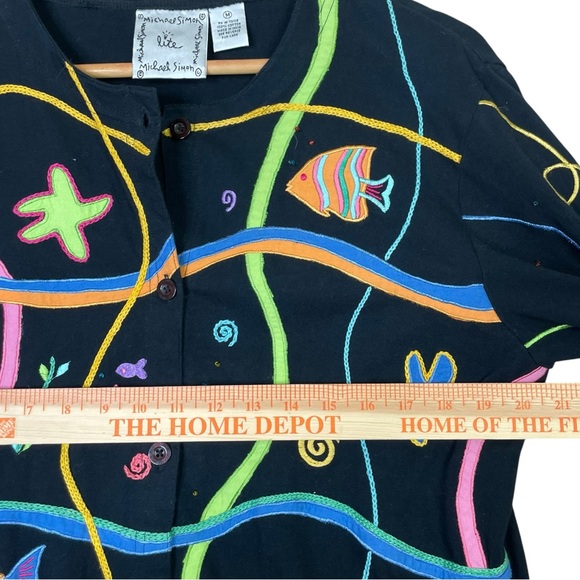 Michael Simon Lite Cardigan Embroidered Under Sea Sequins Open Front Size Medium - Picture 9 of 11
